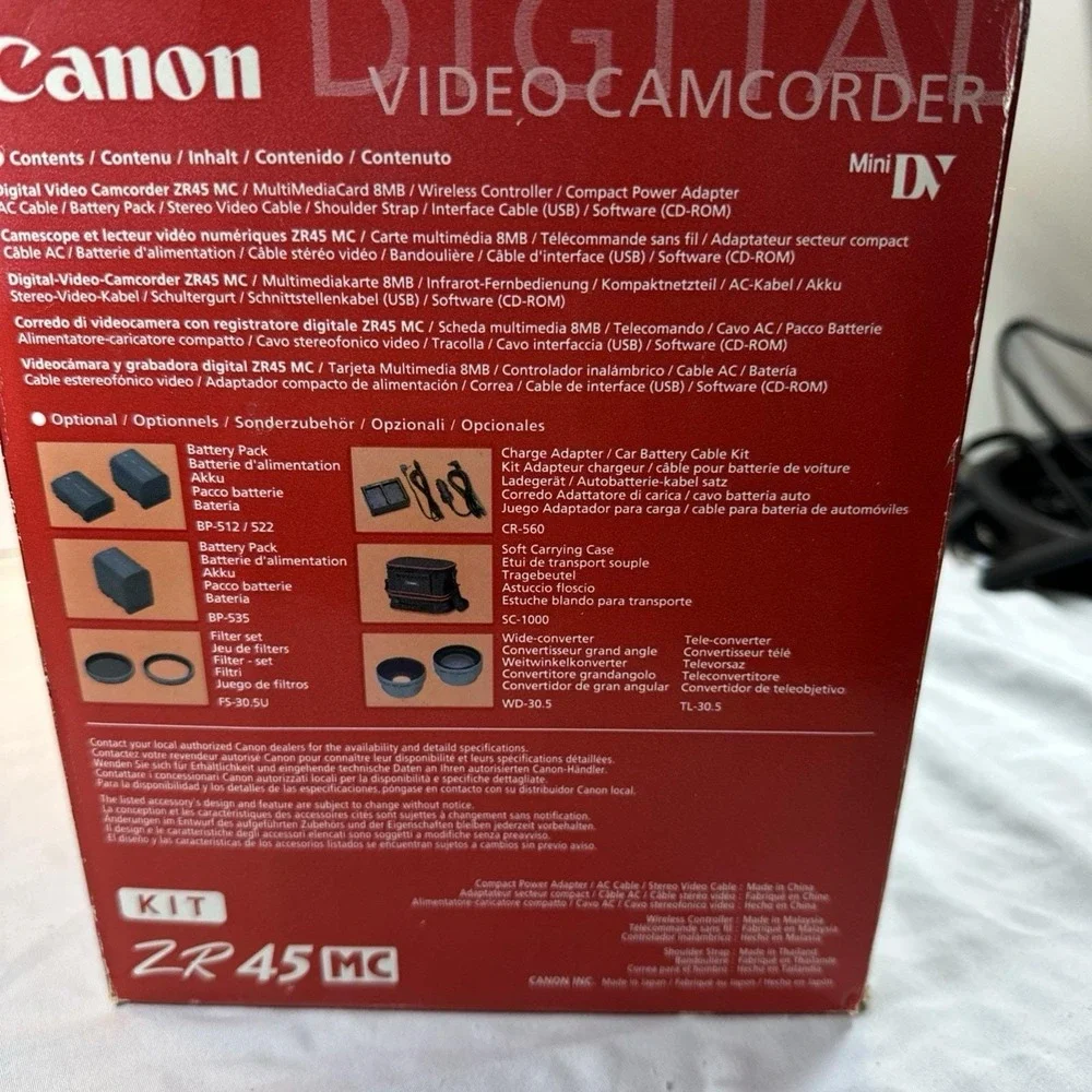 Canon ZR 45 MC) remote, power adapter, Box And Accessories As Shown NO CAMERA